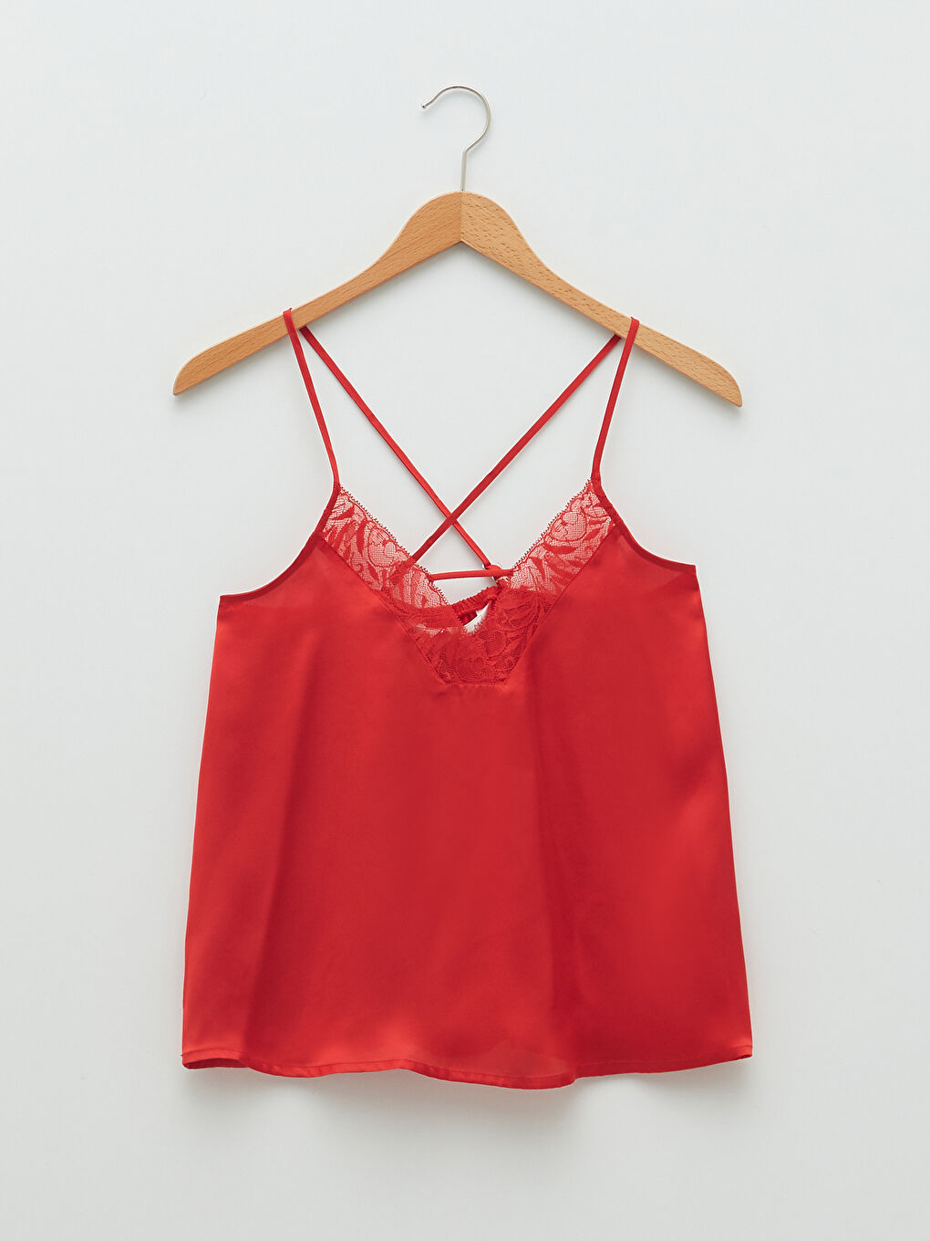 V-Neck Lace Strap Satin Women's Pajama Top -S28549Z8-KYV