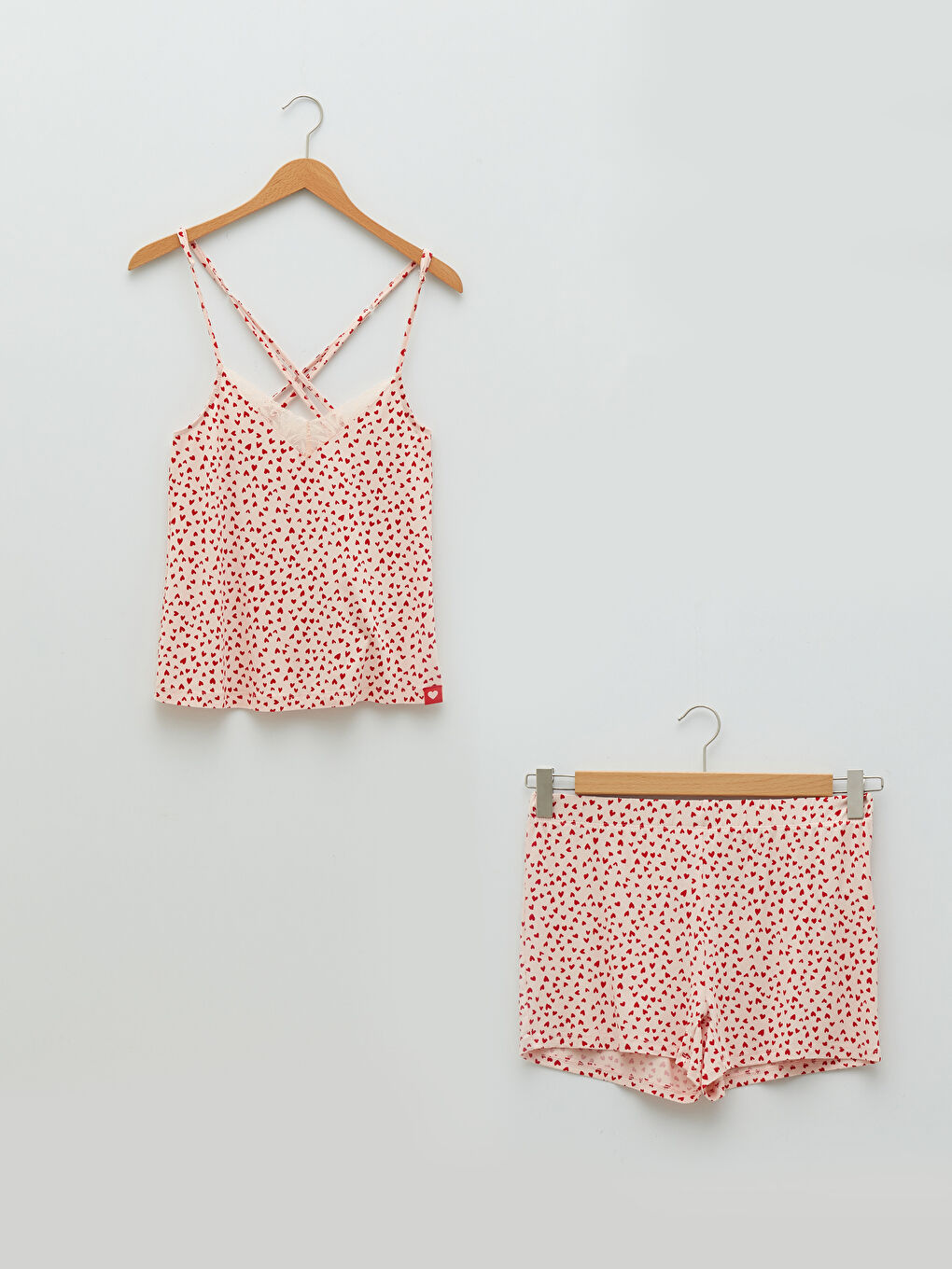 V-Neck Patterned Women's Pajamas Set with Straps-5