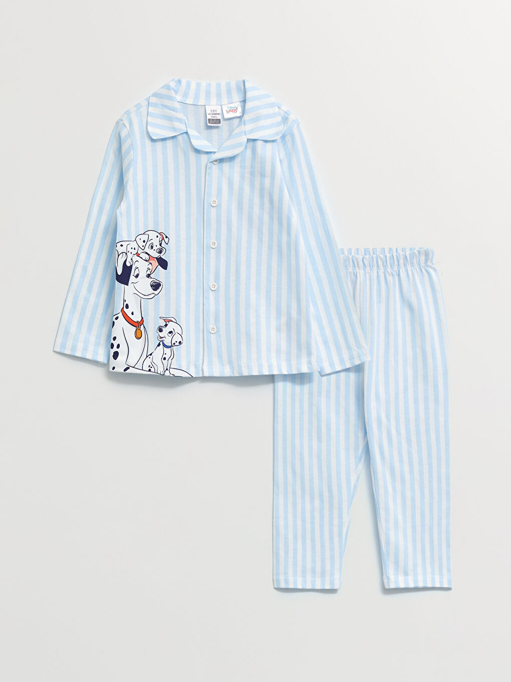 Polo Collar Long Sleeved 101 Dalmatians Printed Cotton Baby Boy Pajamas Set