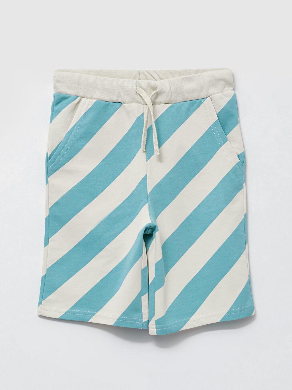 Bej Beli Lastikli Çizgili Erkek Çocuk Şort