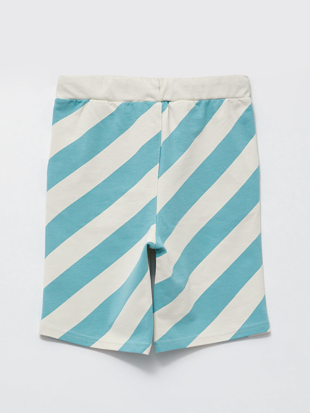 Bej Beli Lastikli Çizgili Erkek Çocuk Şort-1