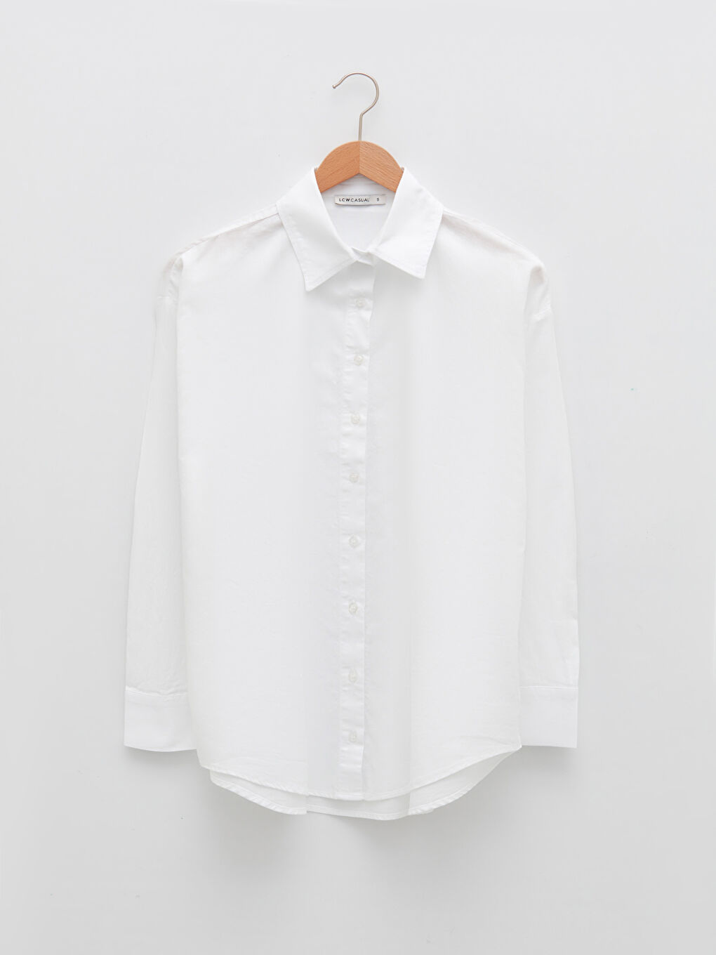 Beyaz Önden Düğme Kapamalı Düz Uzun Kollu Poplin Kadın Gömlek-5