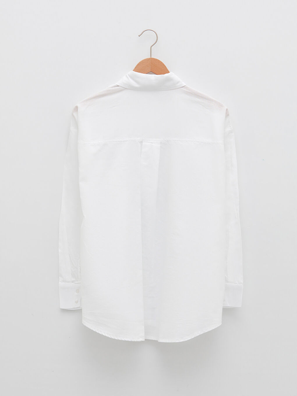 Beyaz Önden Düğme Kapamalı Düz Uzun Kollu Poplin Kadın Gömlek-6