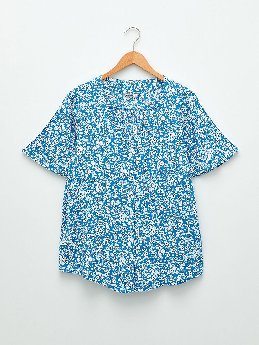 V-Neck Floral Short Sleeve Viscose Women's Blouse-5