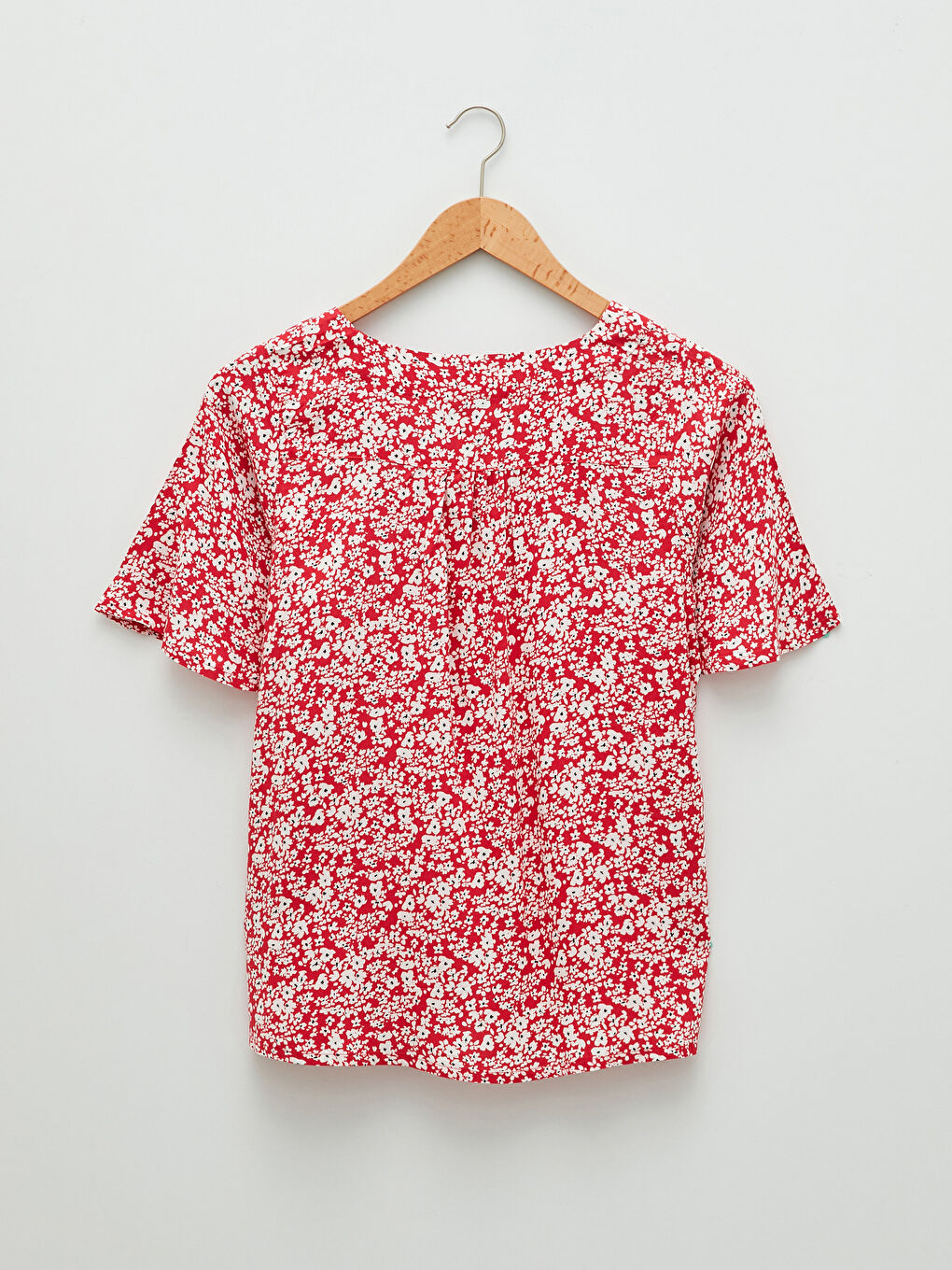 V-Ausschnitt Blumige Kurzarm Viskose Bluse für Damen-6