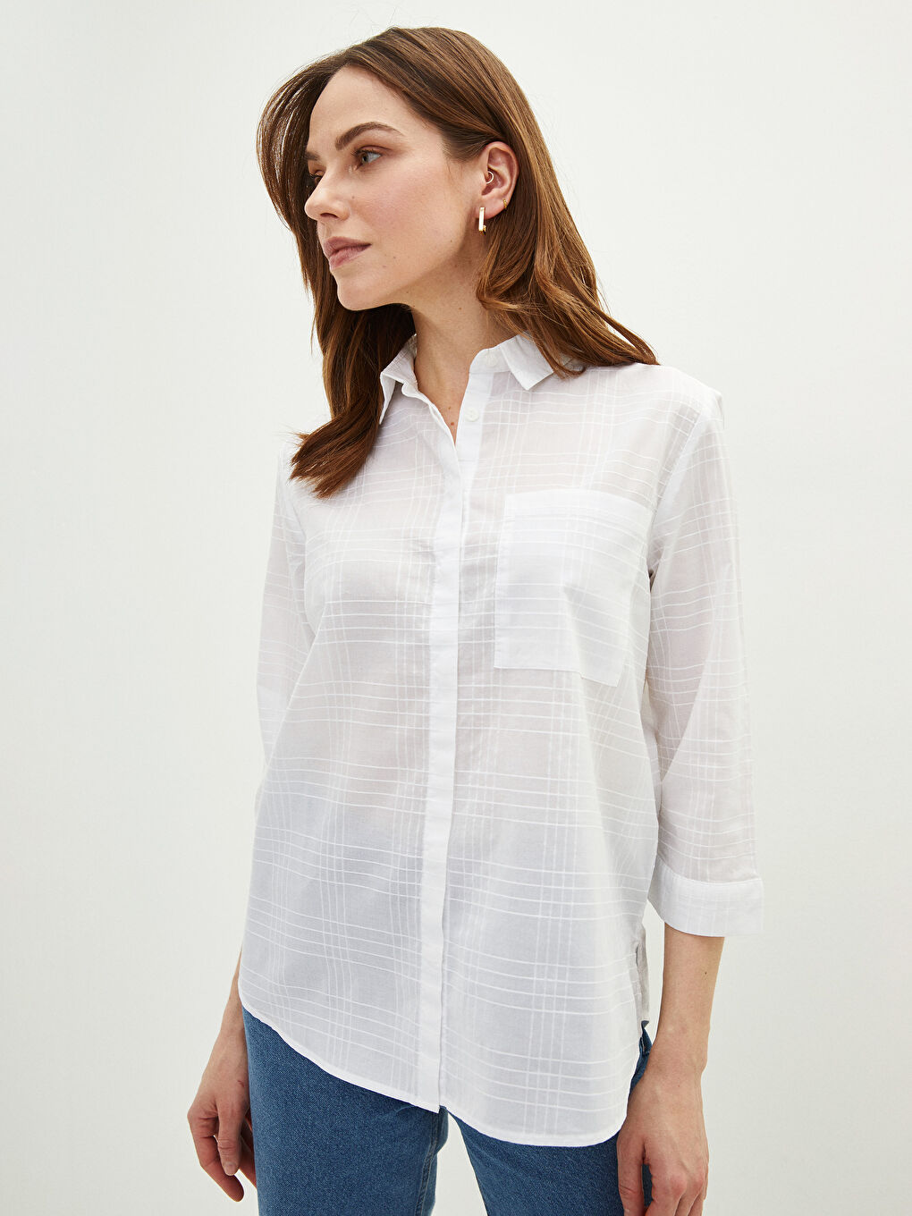 Chemise Femme en Coton à Motifs avec Fermeture à Boutons sur le Devant