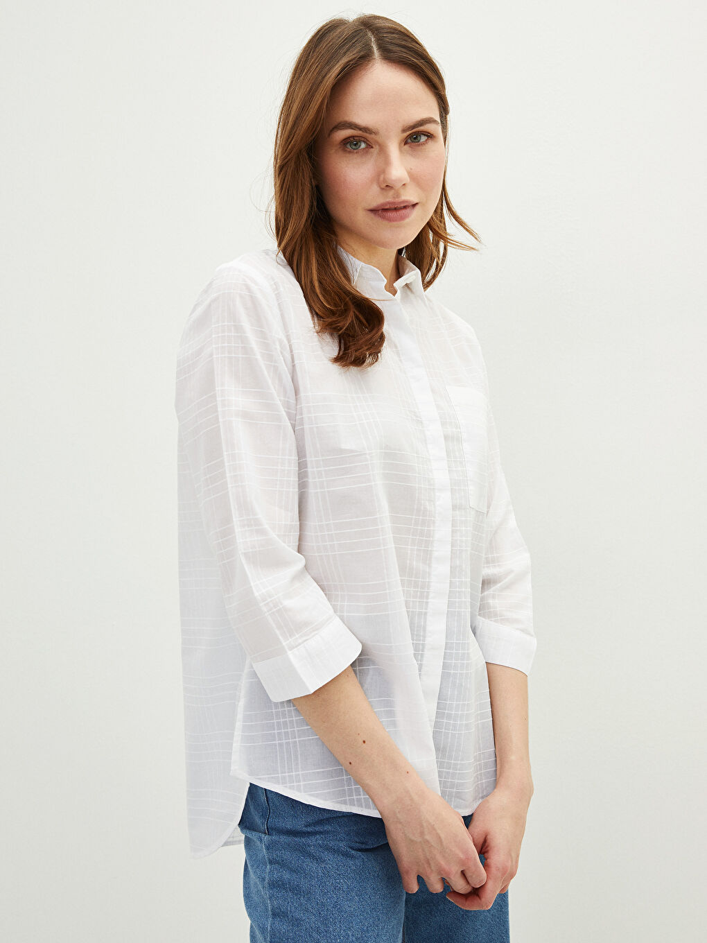 Chemise Femme en Coton à Motifs avec Fermeture à Boutons sur le Devant-1