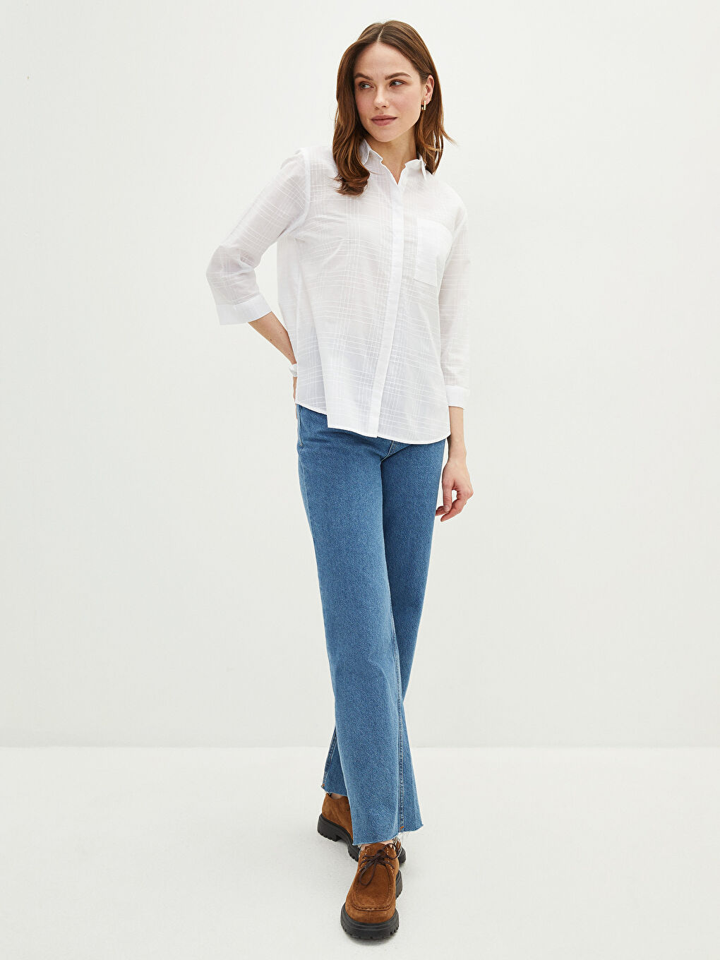 Chemise Femme en Coton à Motifs avec Fermeture à Boutons sur le Devant-2