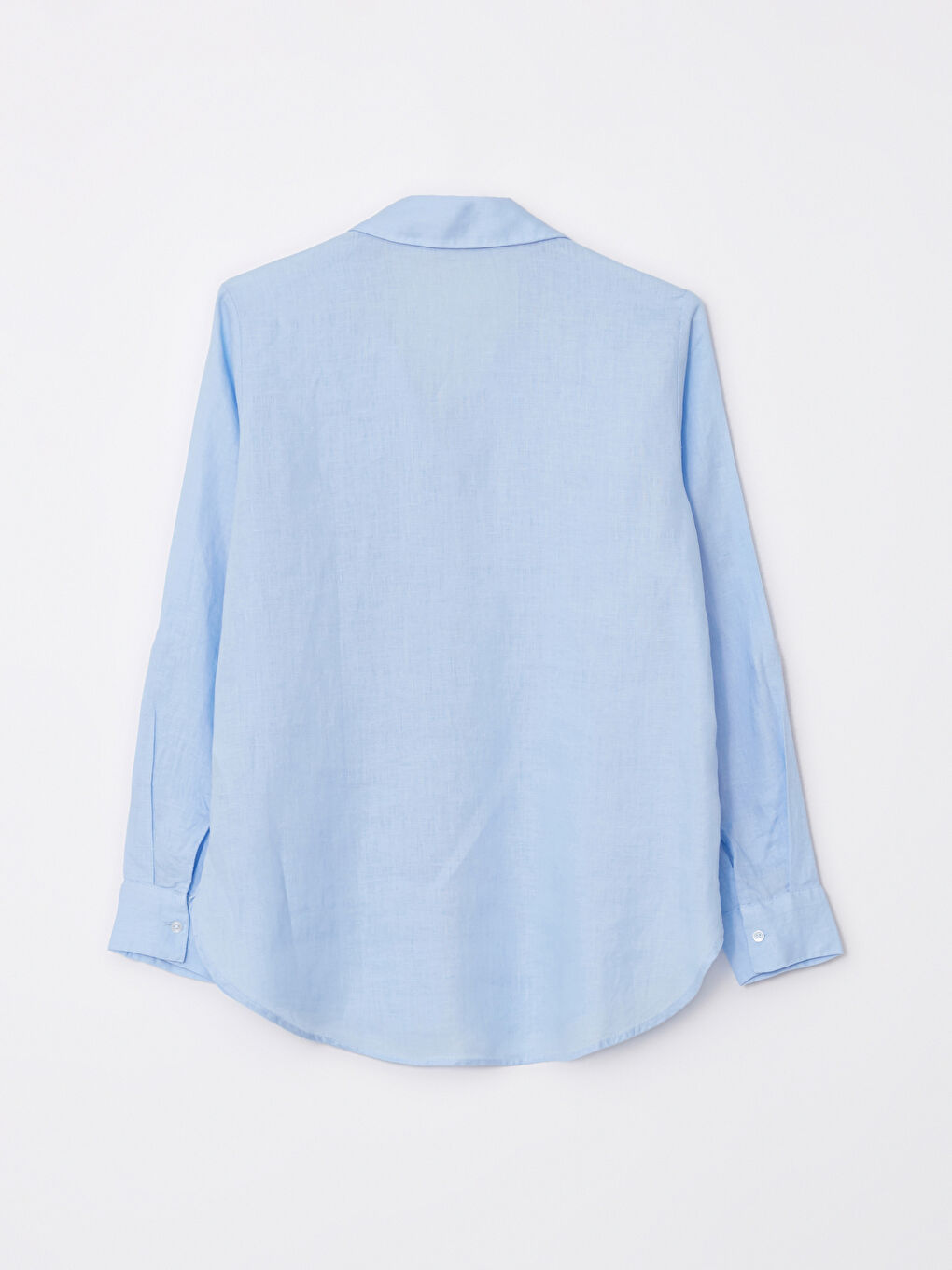 Mavi %100 Keten Kadın Gömlek-5