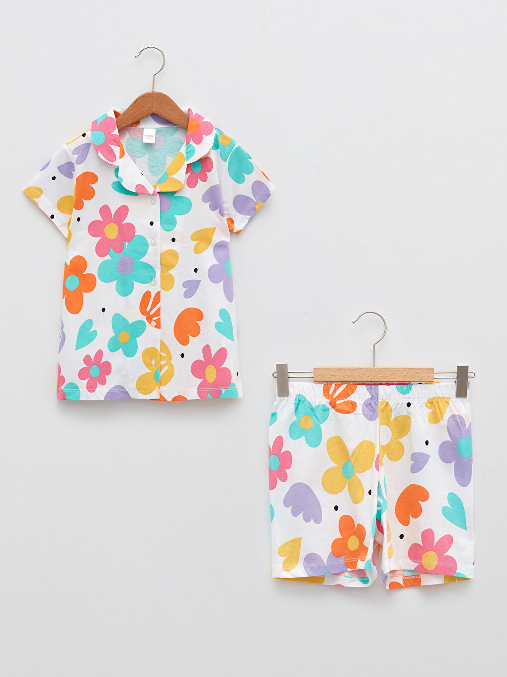 Shirt Collar Printed Short Sleeve Girls' Pyjama Set
