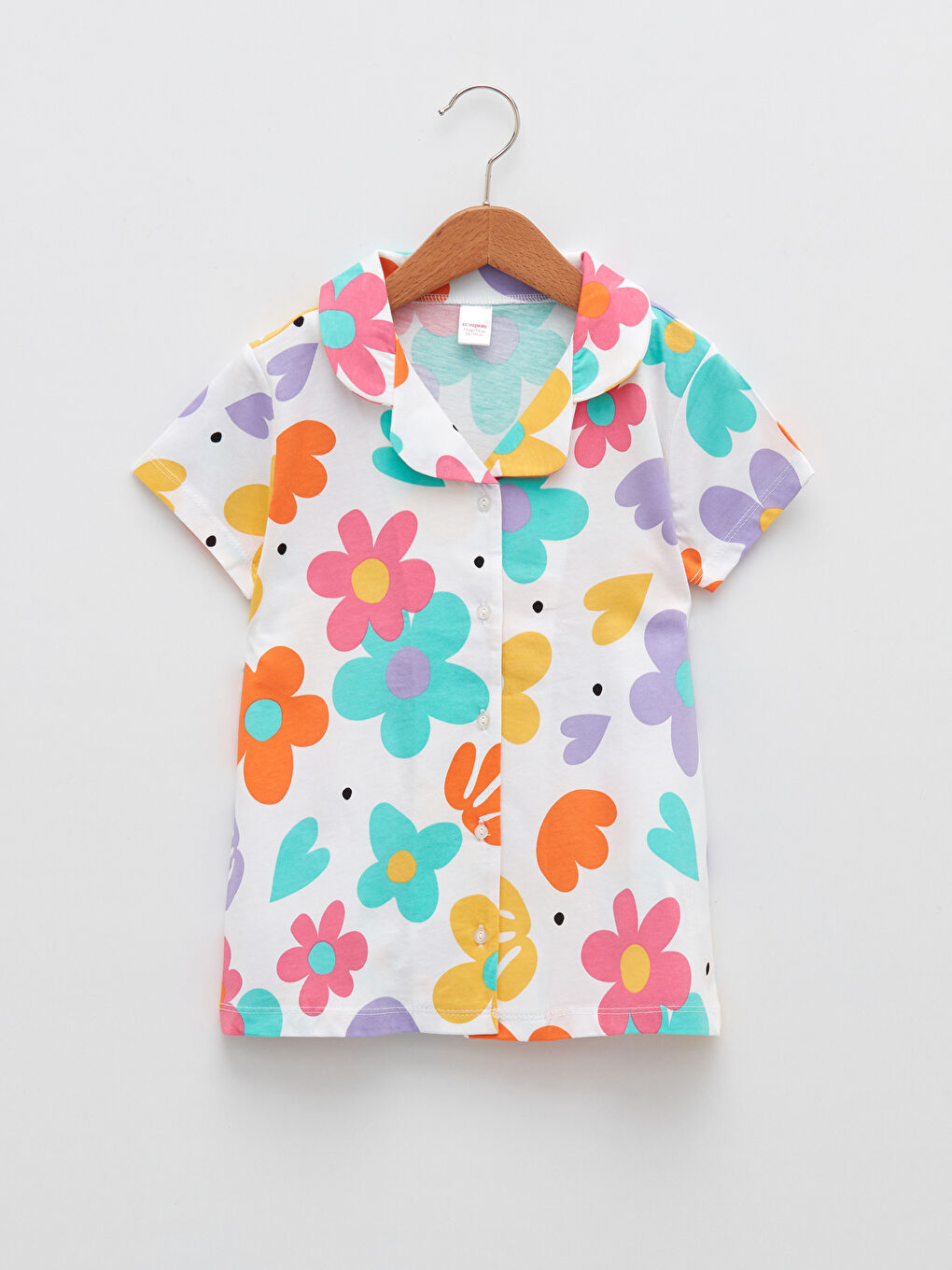Shirt Collar Printed Short Sleeve Girls' Pyjama Set-1