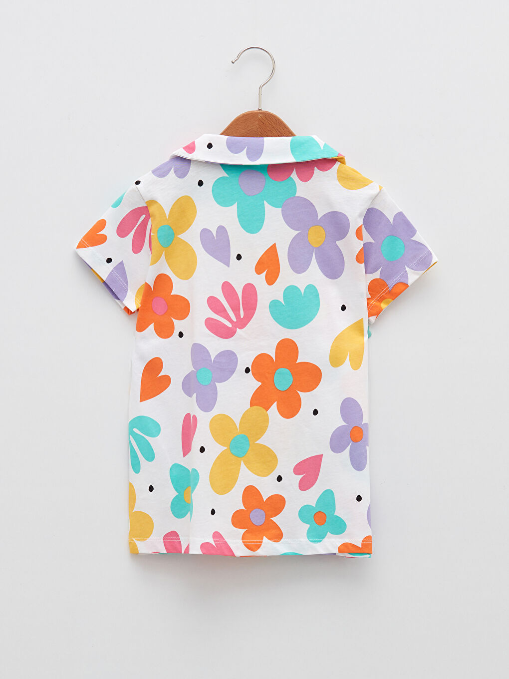 Shirt Collar Printed Short Sleeve Girls' Pyjama Set-2