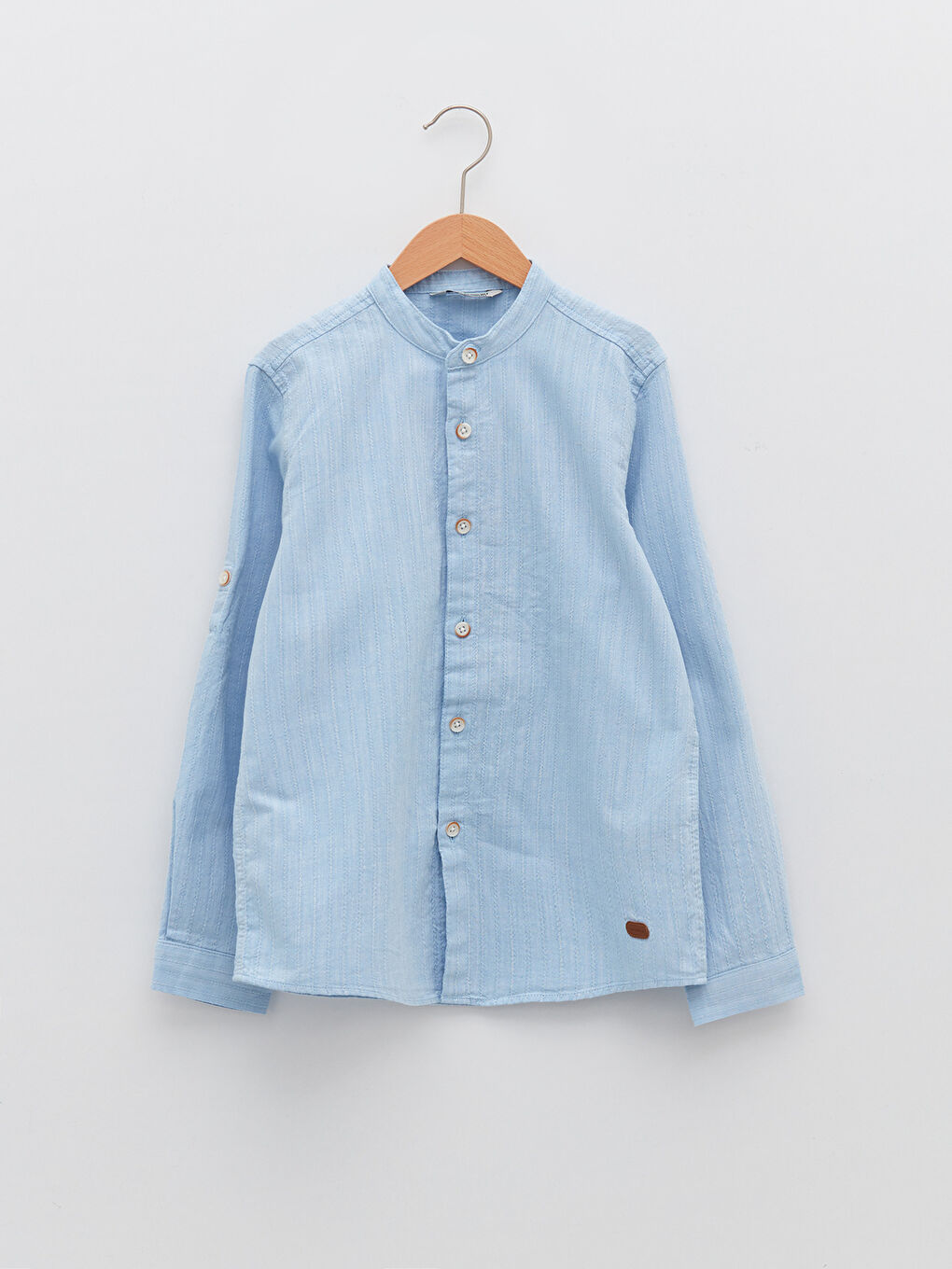 Grandad Collar Basic Long Sleeve Poplin Boy Shirt