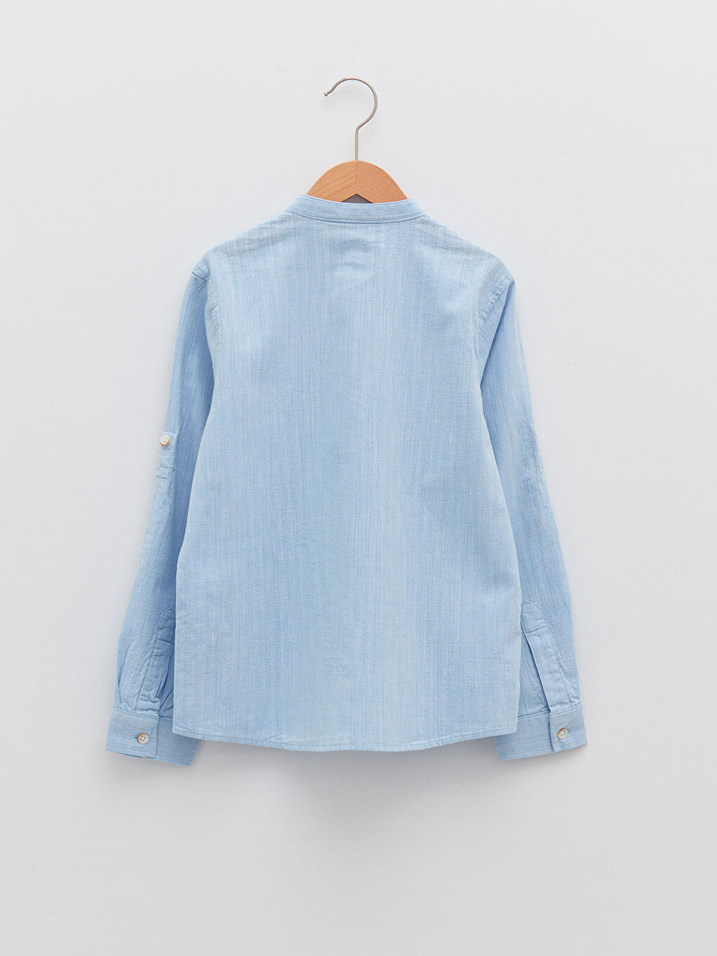 Grandad Collar Basic Long Sleeve Poplin Boy Shirt-1