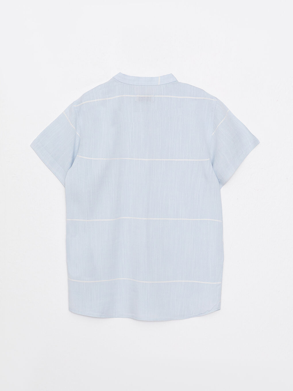 Mavi Hakim Yaka Çizgili Kısa Kollu Poplin Erkek Çocuk Gömlek-1