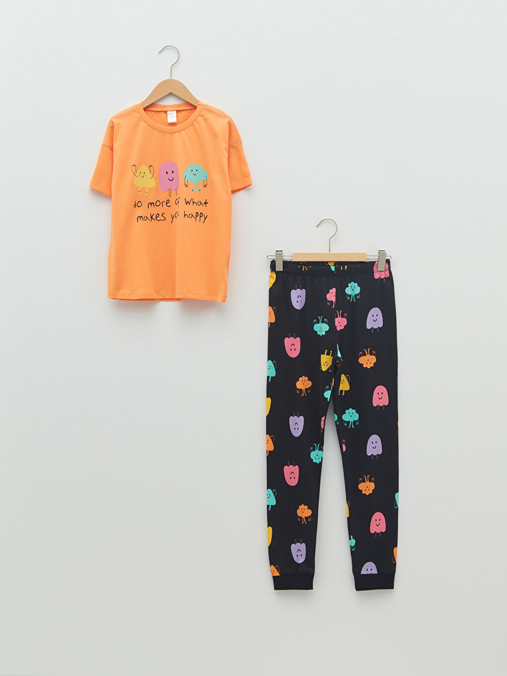 Crew Neck Printed Short Sleeve Girls' Pyjama Set