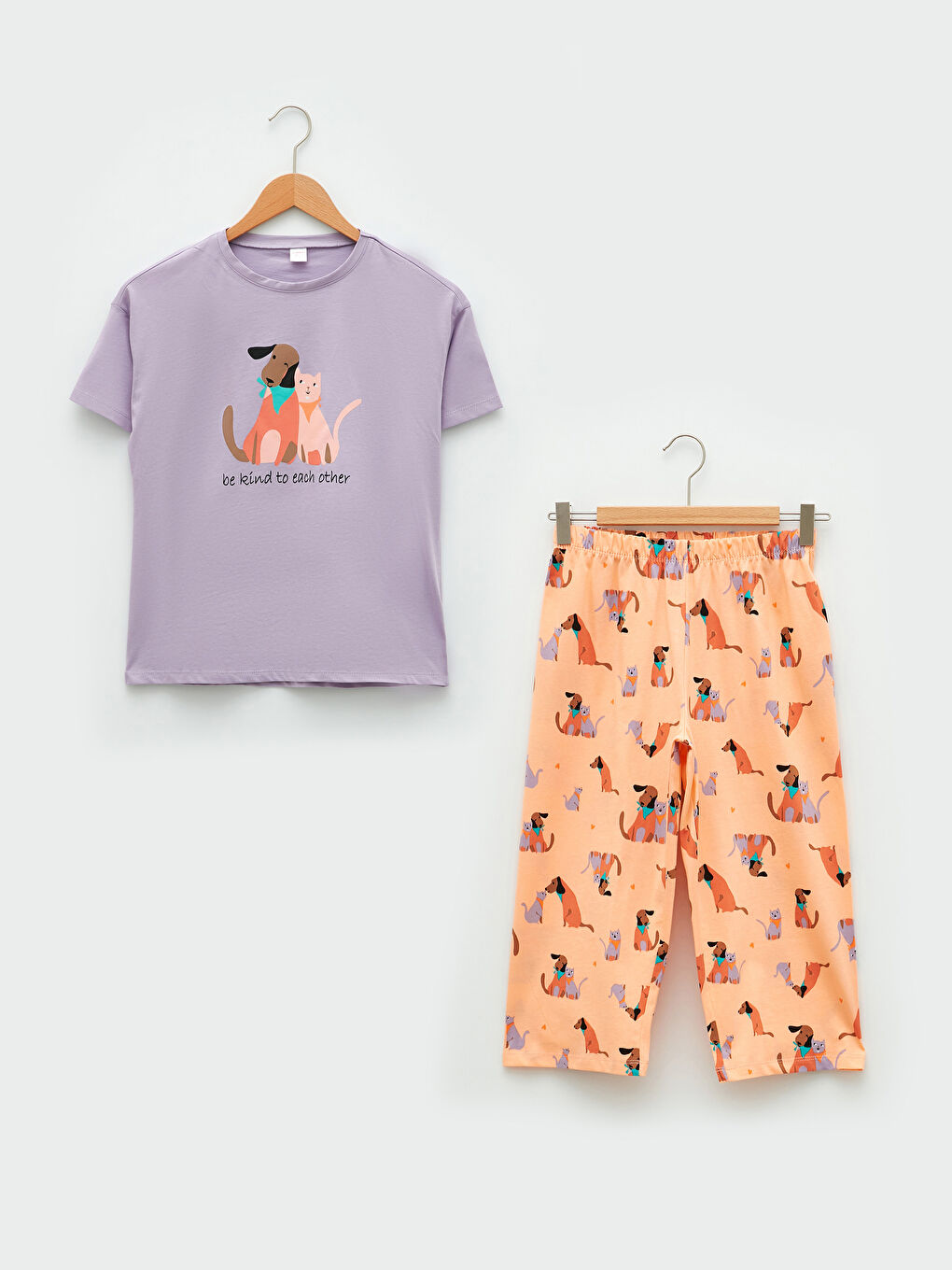 Crew Neck Printed Short Sleeve Girls' Pyjama Set