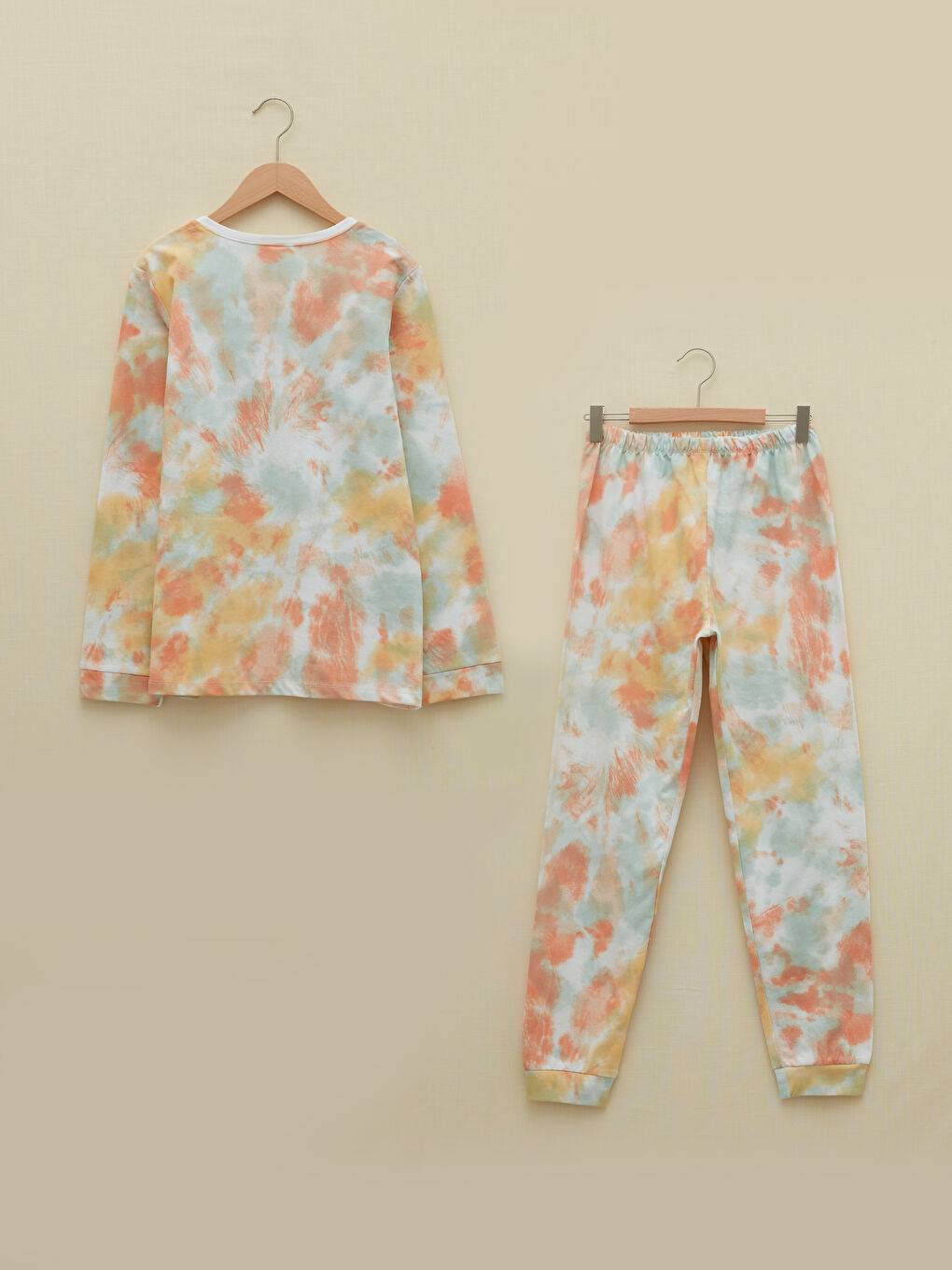 Set de pijama pentru fete cu mânecă lungă, guler rotund, model Tie Dye-1