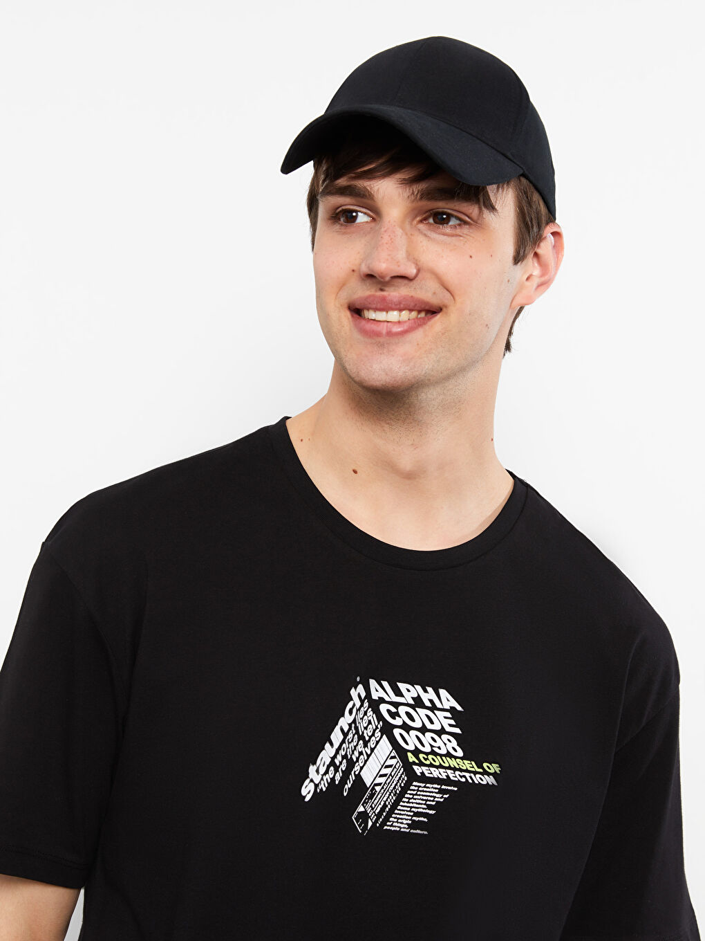 Siyah Bisiklet Yaka Kısa Kollu Baskılı Penye Erkek Tişört-2