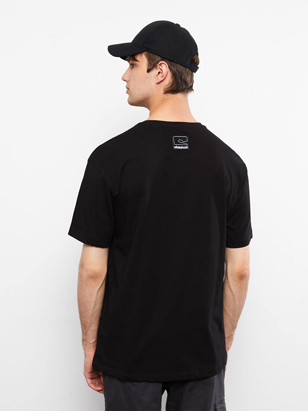 Siyah Bisiklet Yaka Kısa Kollu Baskılı Penye Erkek Tişört-3