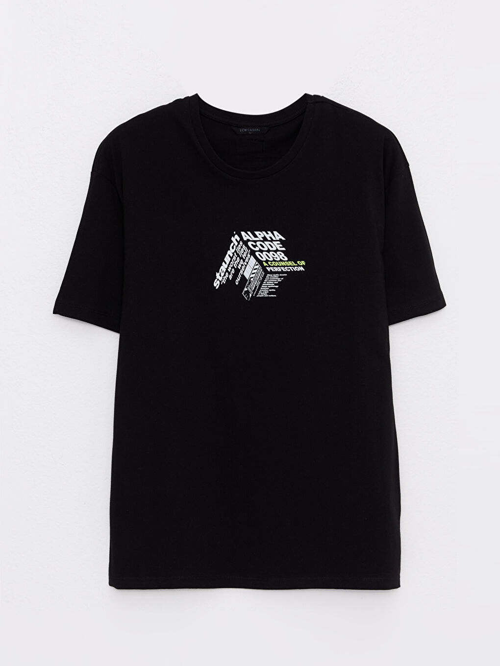 Siyah Bisiklet Yaka Kısa Kollu Baskılı Penye Erkek Tişört-4