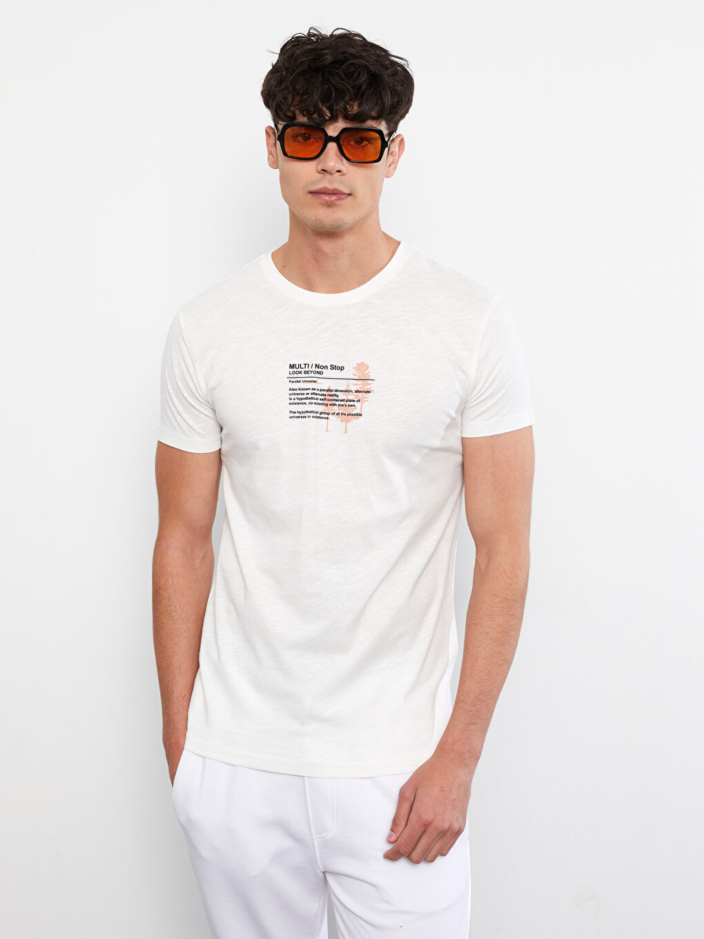 Ерлерге арналған трикотаж дөңгелек жағалы қысқа жең принтті мақта футболка-2