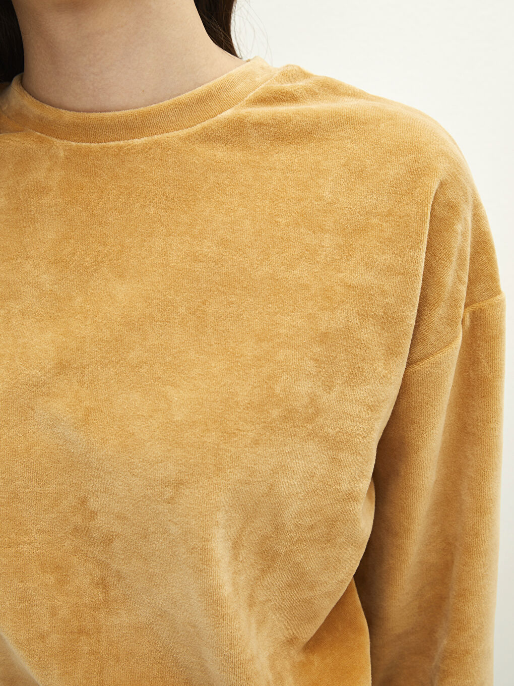 Crew Neck Regular Long Sleeve Velvet Women's Sweatshirt -S28769Z8-GFE