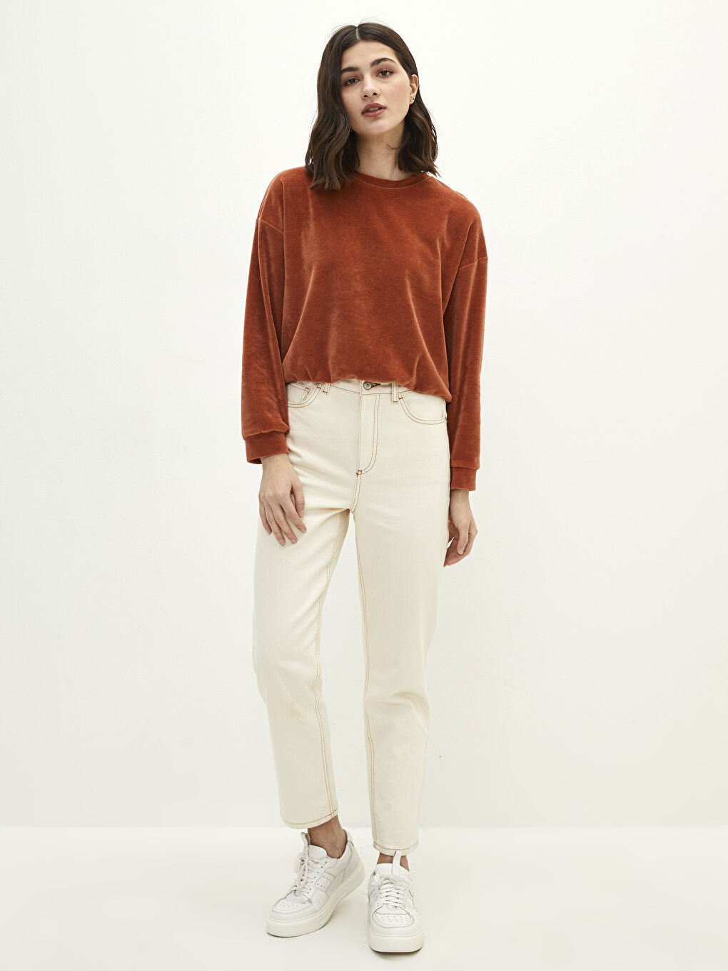 Crew Neck Regular Long Sleeve Velvet Women's Sweatshirt-2