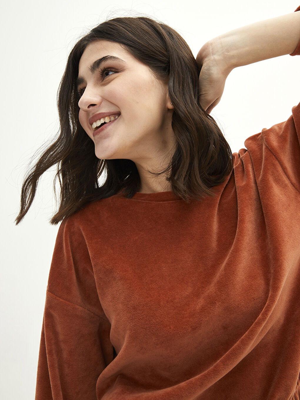 Crew Neck Regular Long Sleeve Velvet Women's Sweatshirt-3