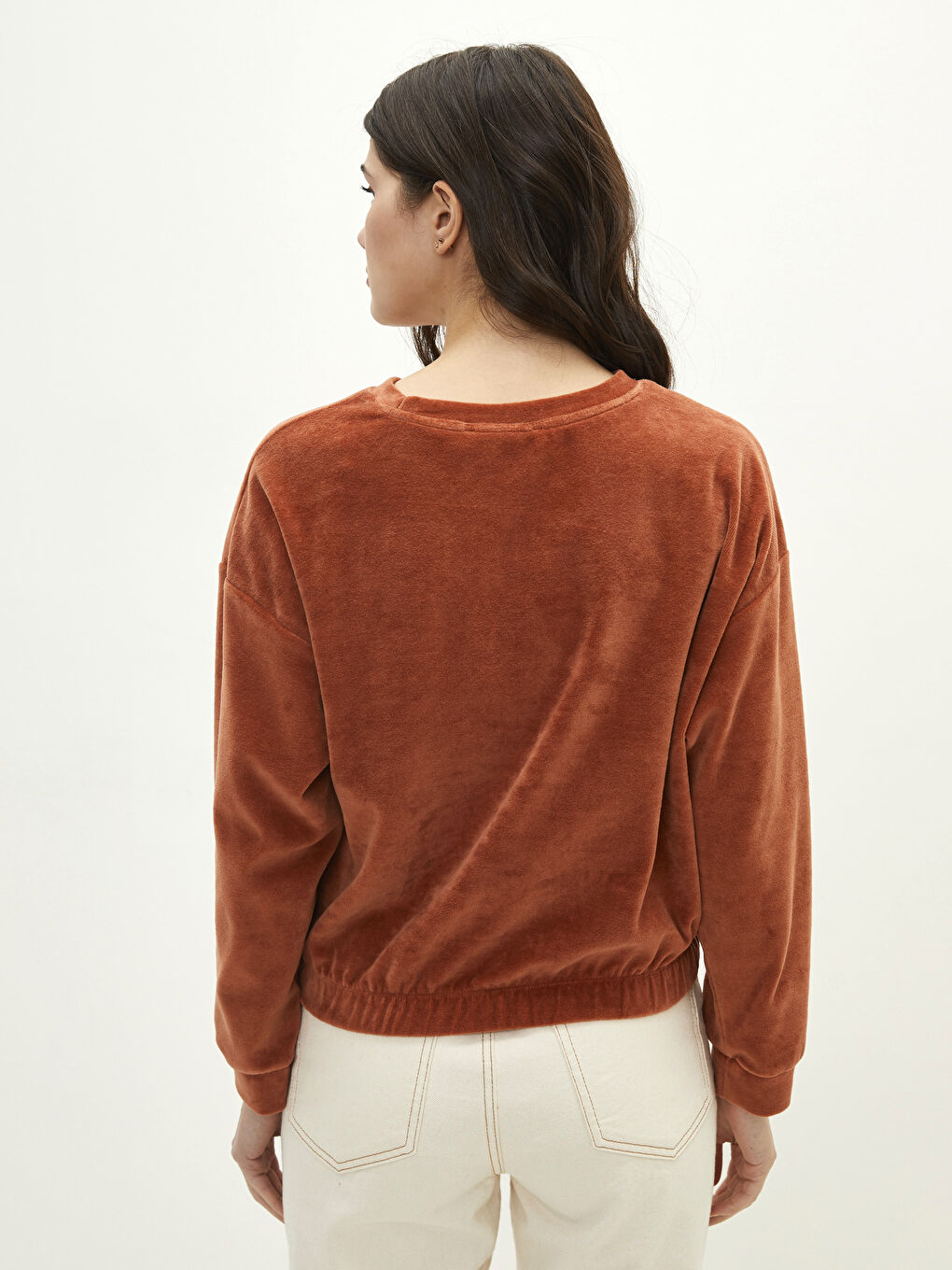 Crew Neck Regular Long Sleeve Velvet Women's Sweatshirt-5