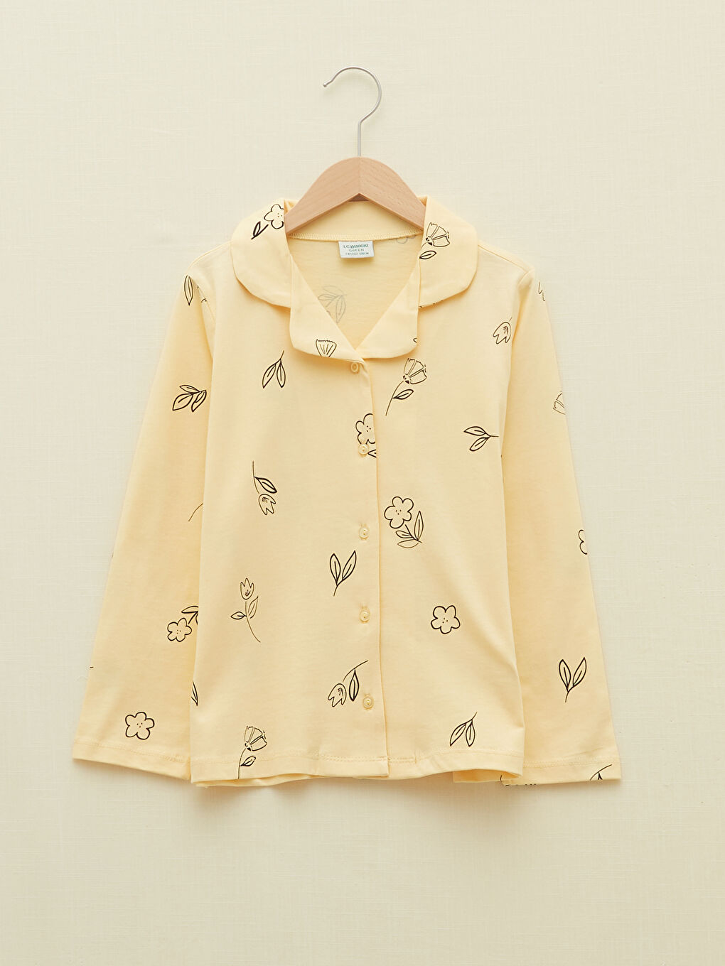 Turuncu Gömlek Yaka Baskılı Uzun Kollu Kız Çocuk Pijama Takımı-1