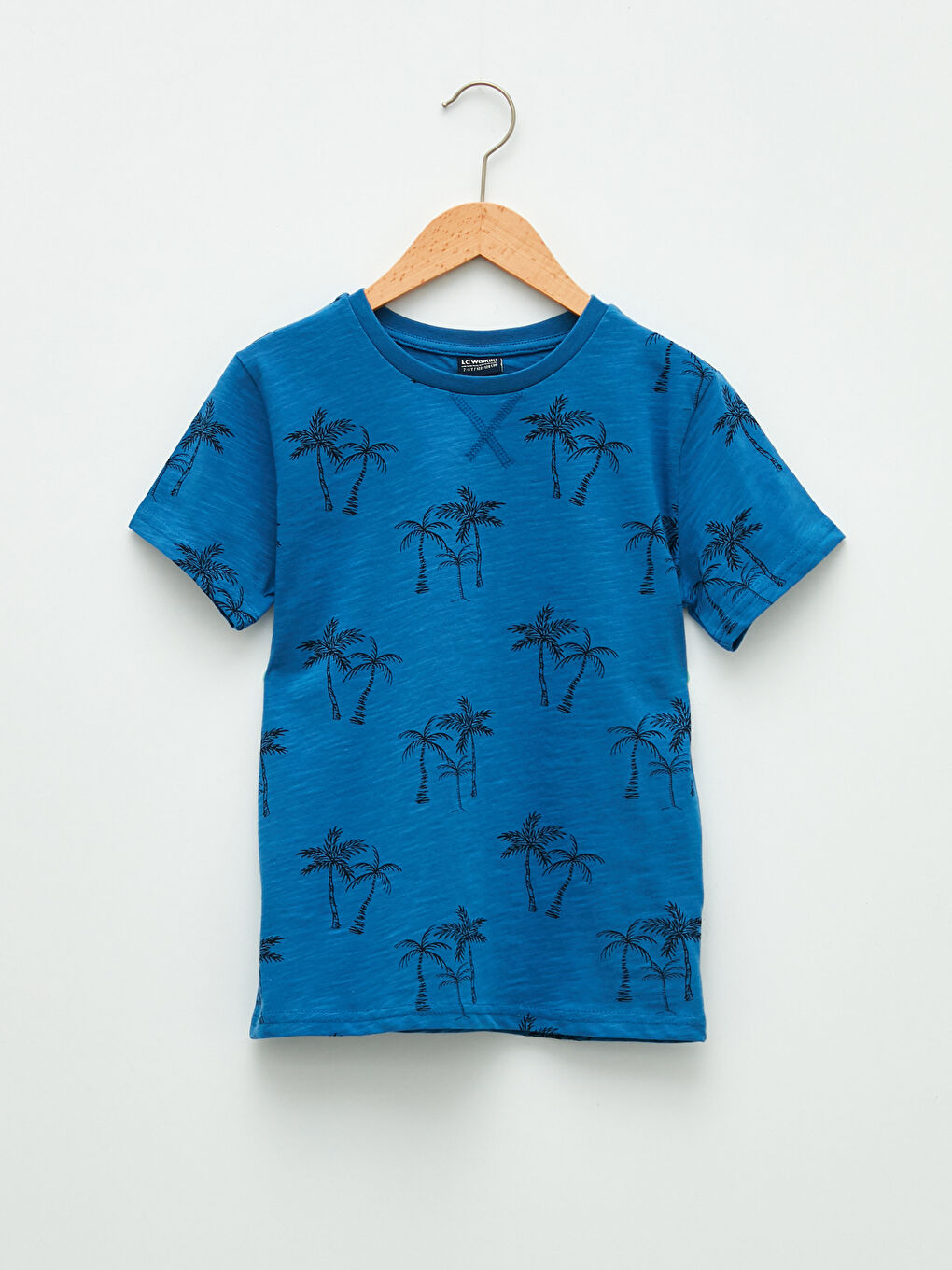 Lacivert Bisiklet Yaka Baskılı Kısa Kollu Pamuklu Erkek Çocuk Tişört