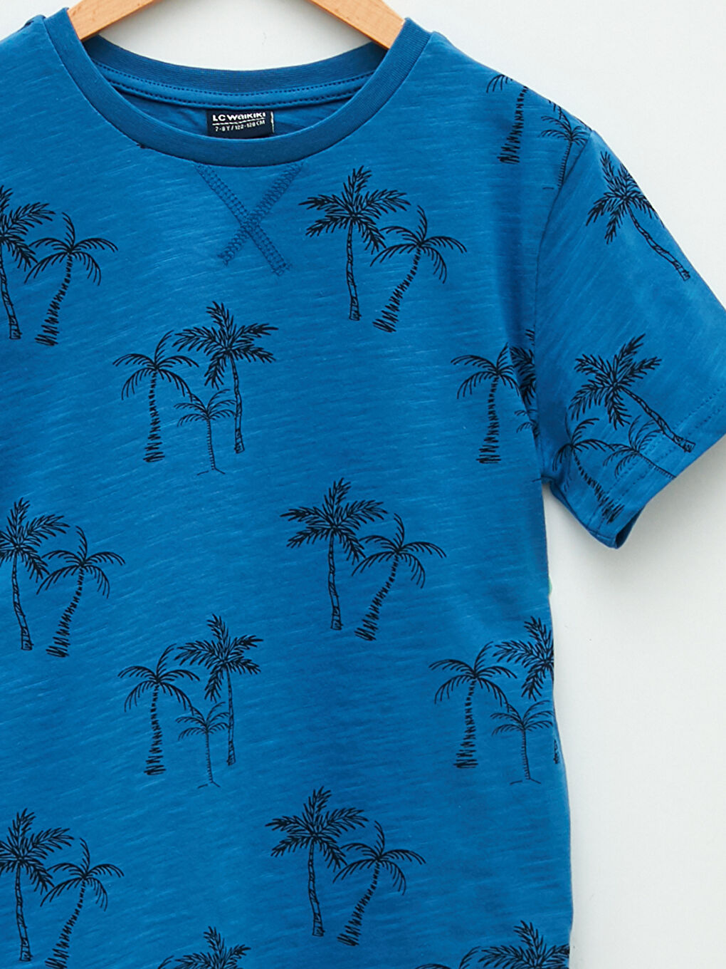 Lacivert Bisiklet Yaka Baskılı Kısa Kollu Pamuklu Erkek Çocuk Tişört-2