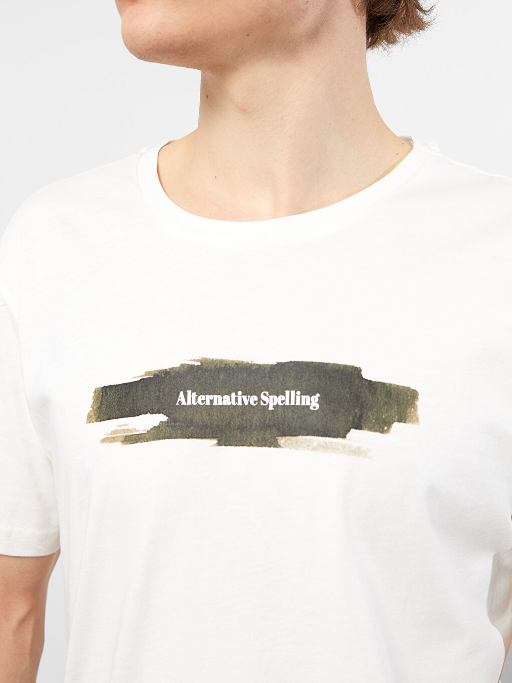 Beyaz Bisiklet Yaka Kısa Kollu Baskılı Penye Erkek Tişört-3