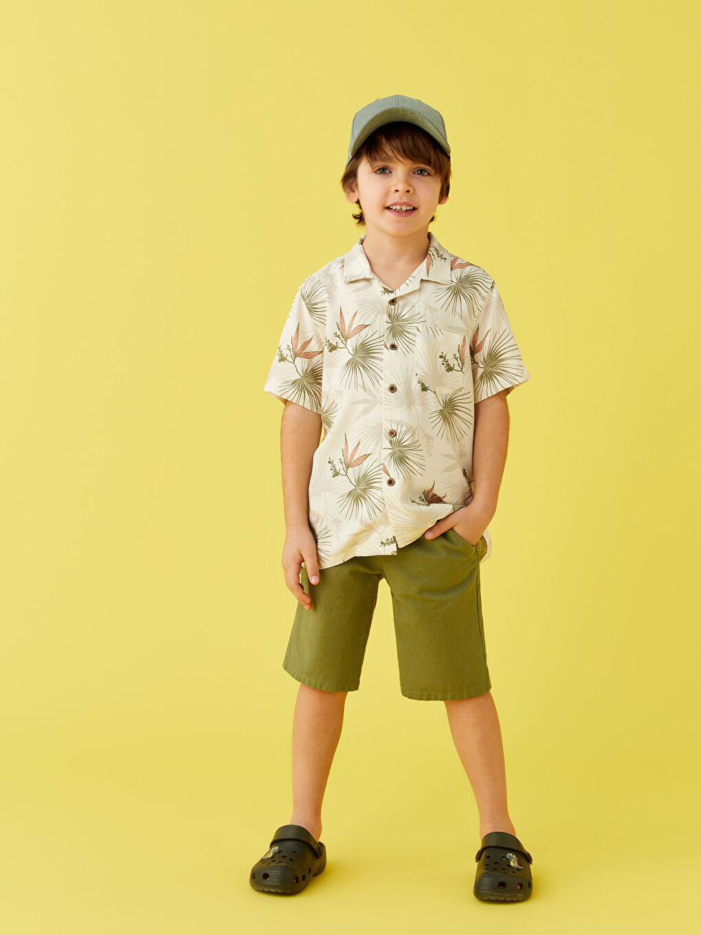 Patterned Short Sleeve Viscose Boy Shirt-1