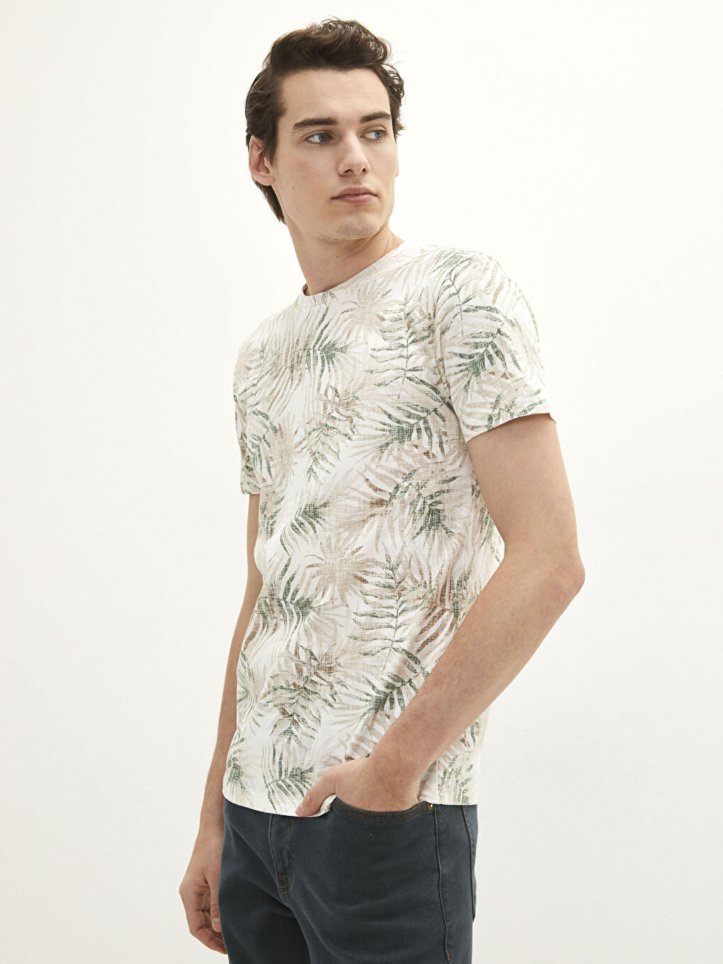 Crew Neck Short Sleeve Patterned Jersey Men's T-Shirt -S28860Z8-RHG