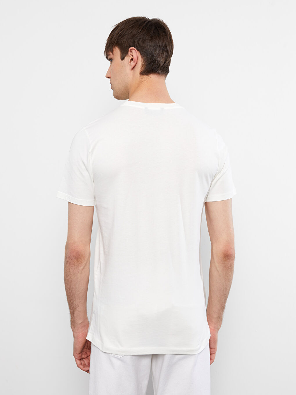 Ekru Bisiklet Yaka Kısa Kollu Baskılı Penye Erkek Tişört-4