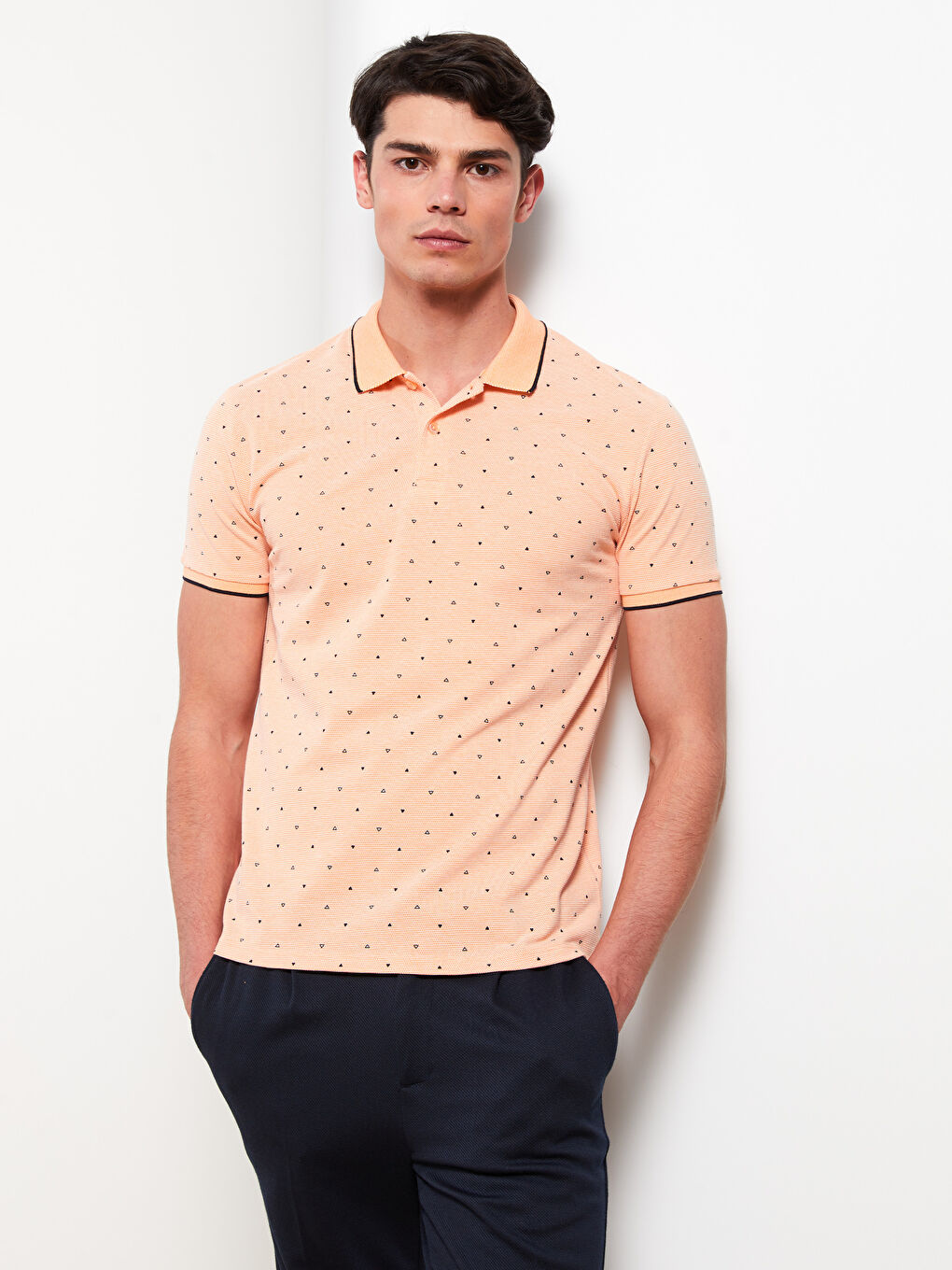 Turuncu Polo Yaka Kısa Kollu Desenli Pike Erkek Tişört