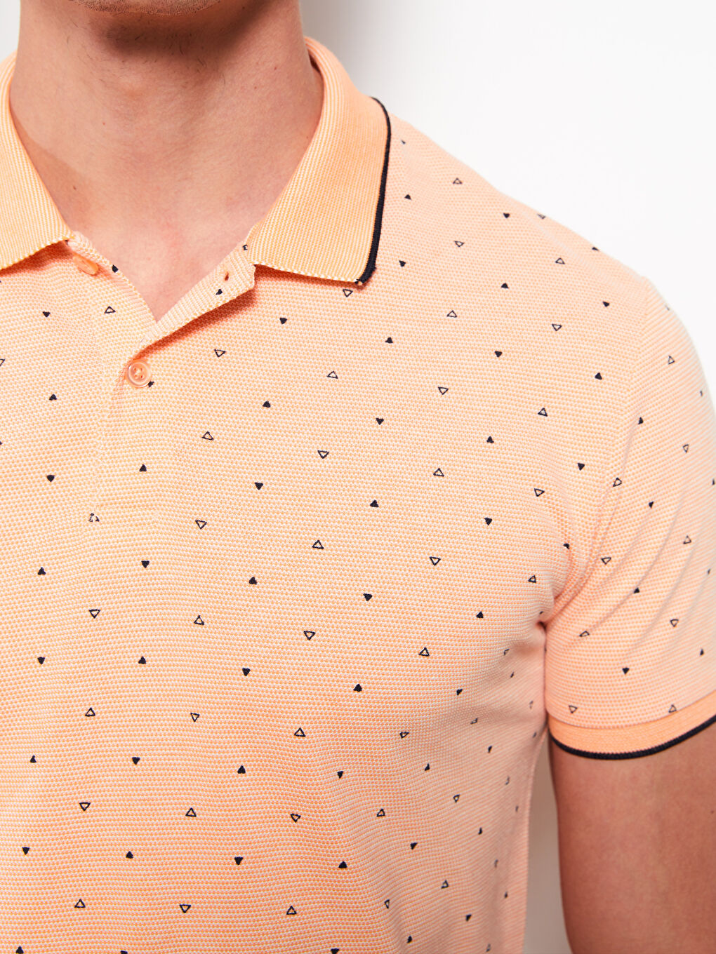 Turuncu Polo Yaka Kısa Kollu Desenli Pike Erkek Tişört-3