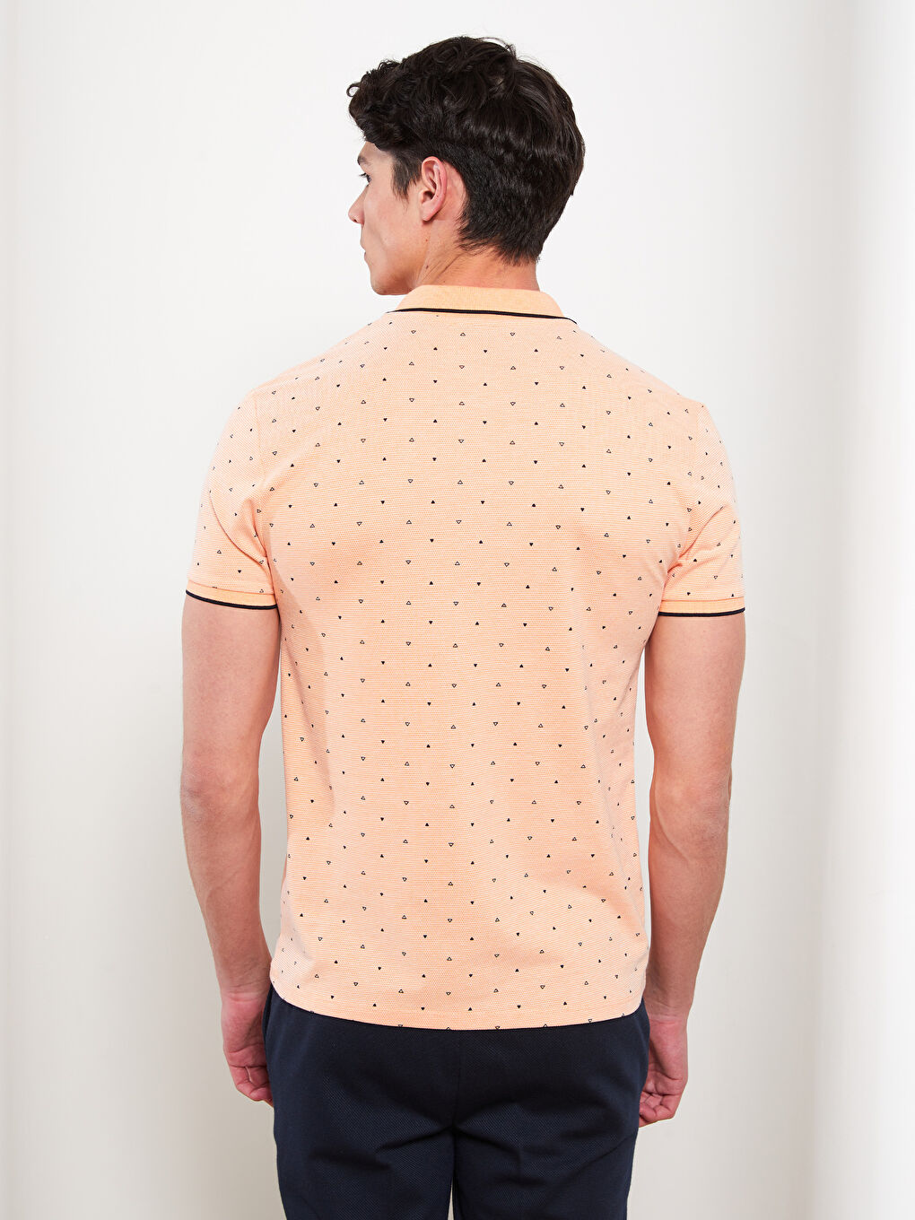Turuncu Polo Yaka Kısa Kollu Desenli Pike Erkek Tişört-4