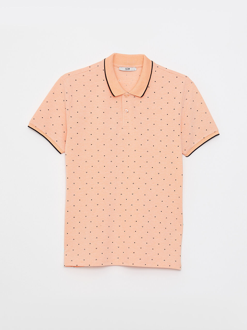 Turuncu Polo Yaka Kısa Kollu Desenli Pike Erkek Tişört-5