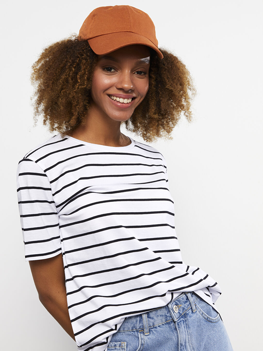 Crew Neck Striped Short Sleeve Cotton Women's T-Shirt-1