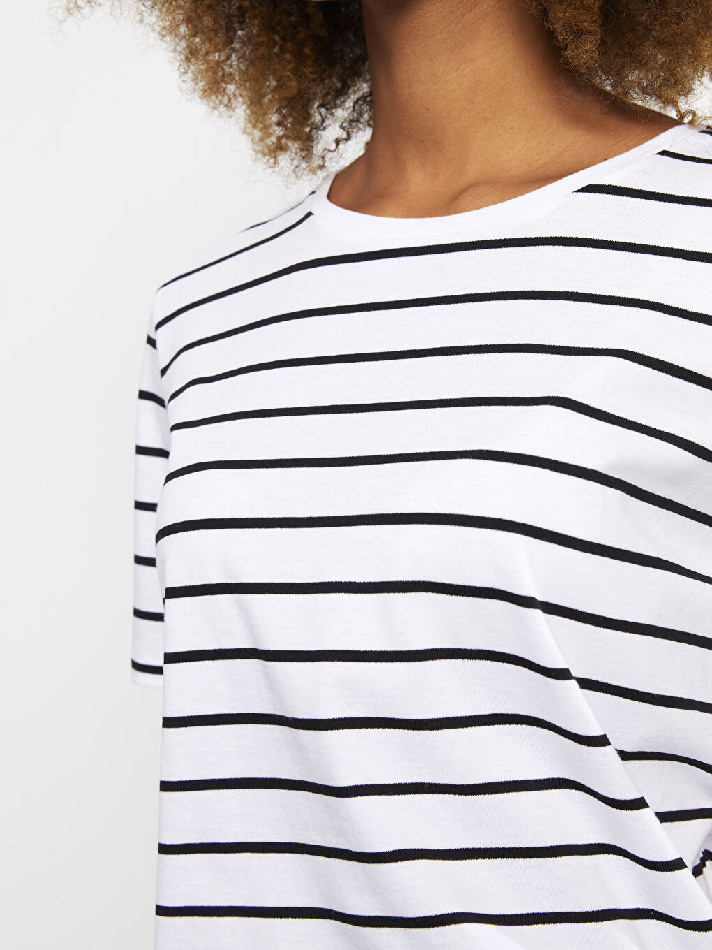 Crew Neck Striped Short Sleeve Cotton Women's T-Shirt-3