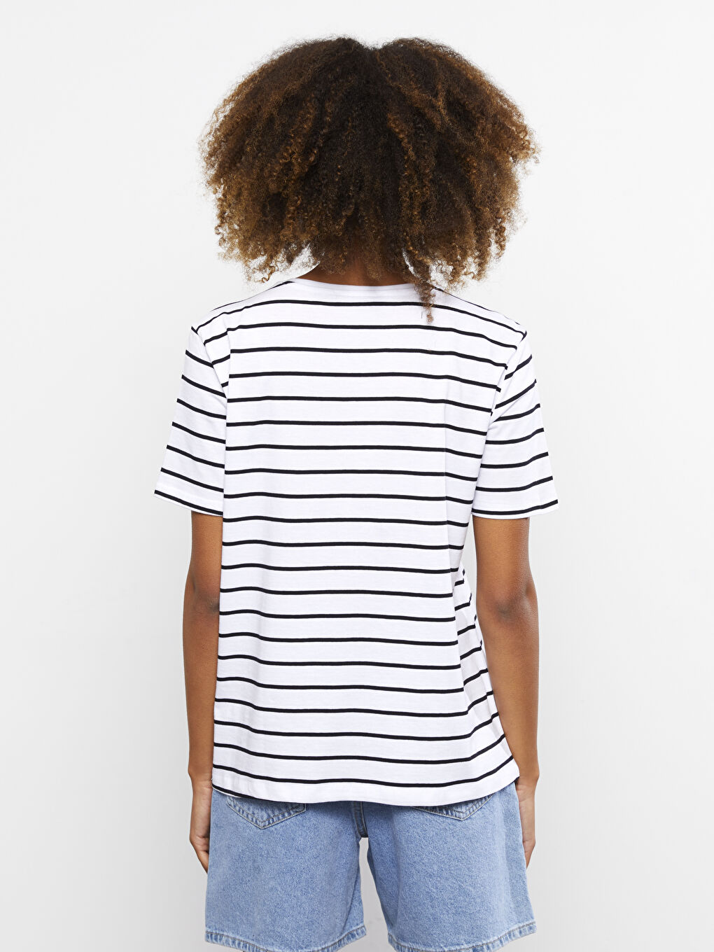 Crew Neck Striped Short Sleeve Cotton Women's T-Shirt-4