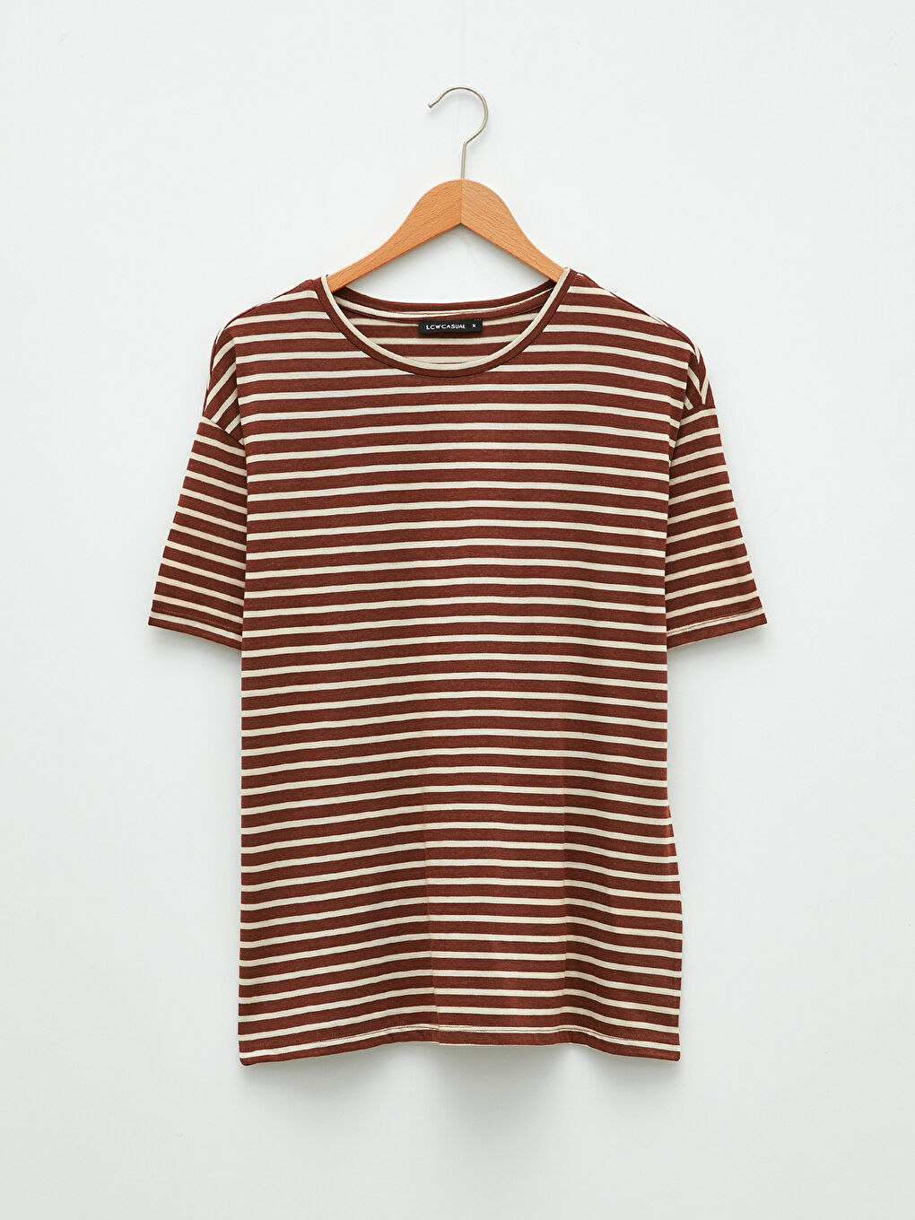 Футболка с круглым вырезом, полосатая, с коротким рукавом для женщин-6