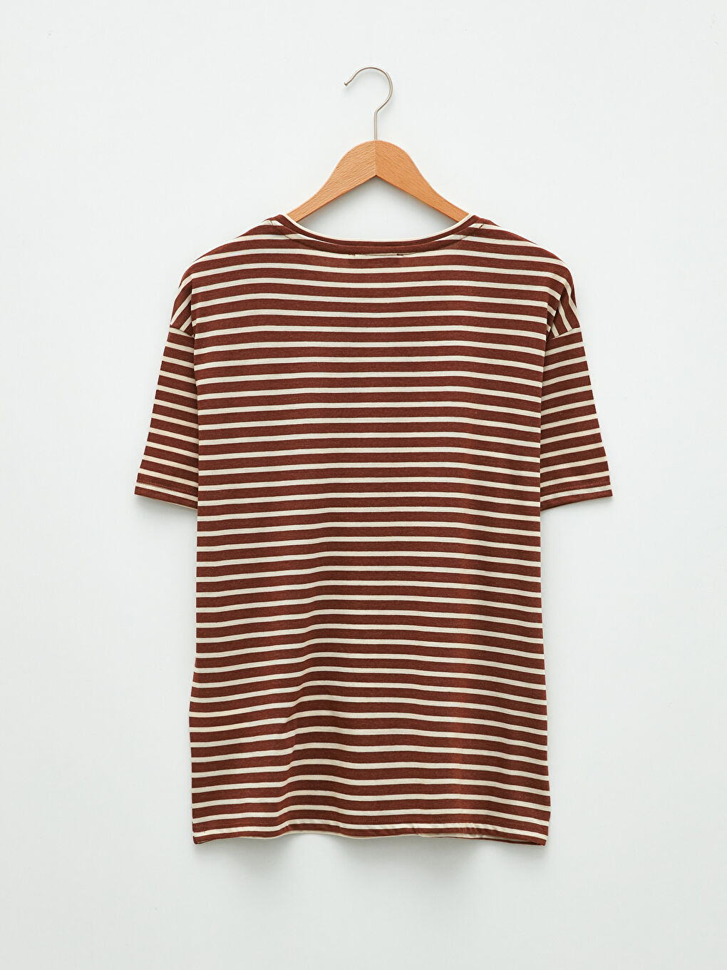 Футболка с круглым вырезом, полосатая, с коротким рукавом для женщин-7
