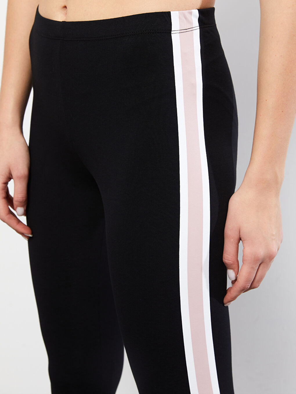 Siyah Beli Lastikli Düz Pamuklu Kadın Tayt-2