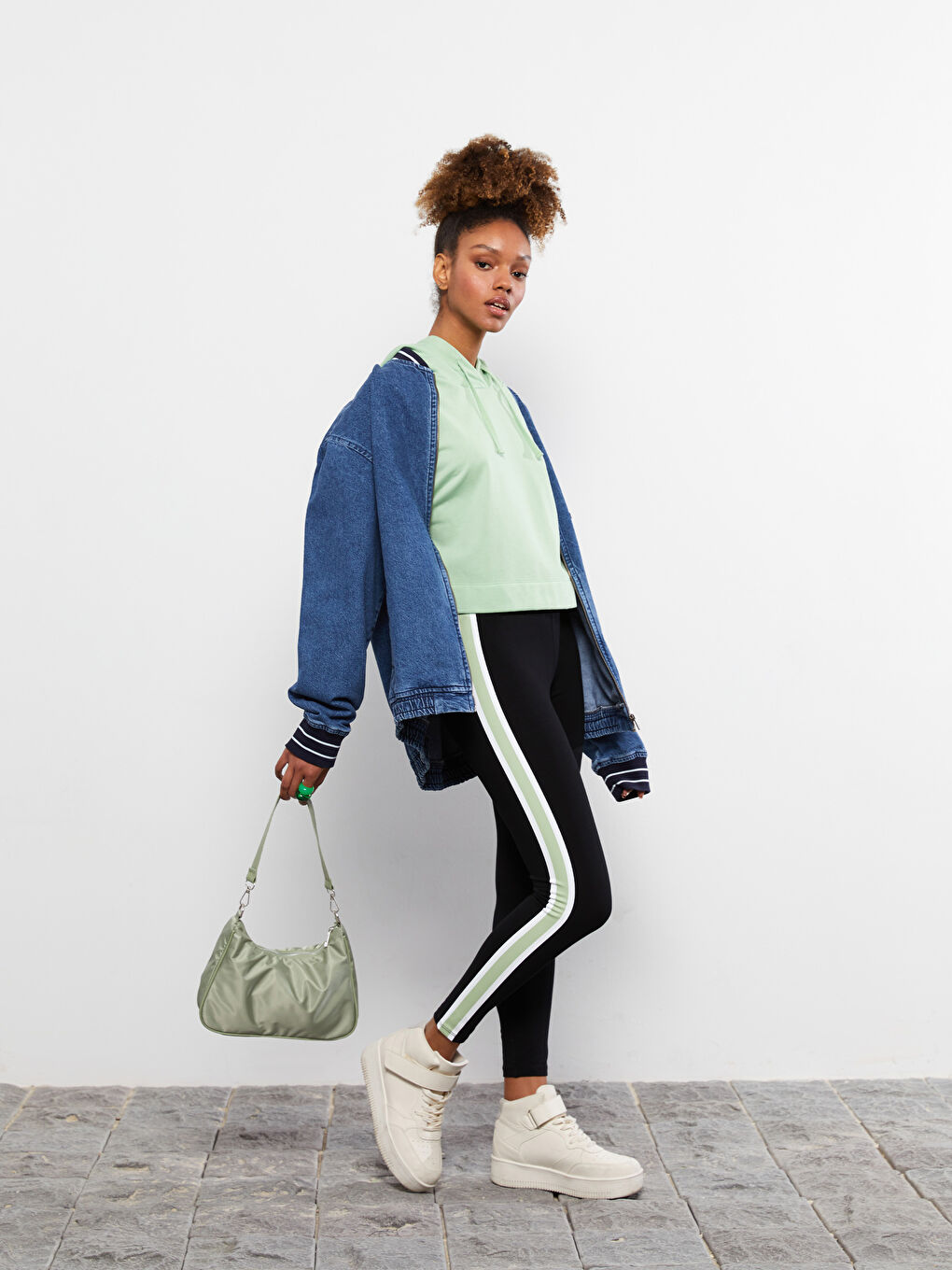 Siyah Beli Lastikli Düz Pamuklu Kadın Tayt