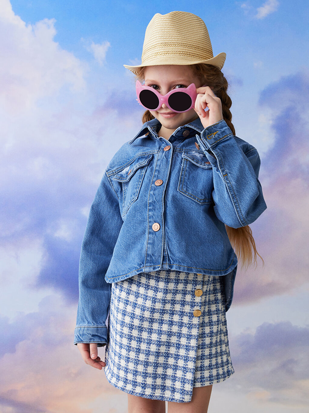 Jupe-Short Fille en Gabardine Écossaise-2