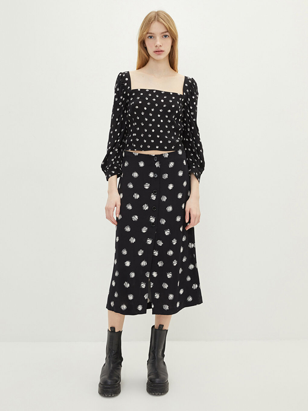 Square Collar Patterned Viscose Women's Blouse-2